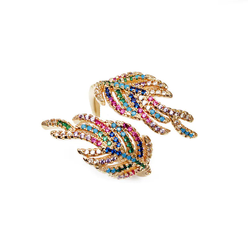 Women's Adjustable Copper Ring with Zircon Leaf Design