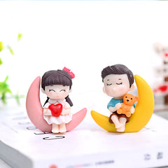 Moon Couple Moss Micro Landscape Decor DIY Keychain Figurine