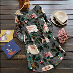 Cotton Linen Printed Dress with Short Skirt Style