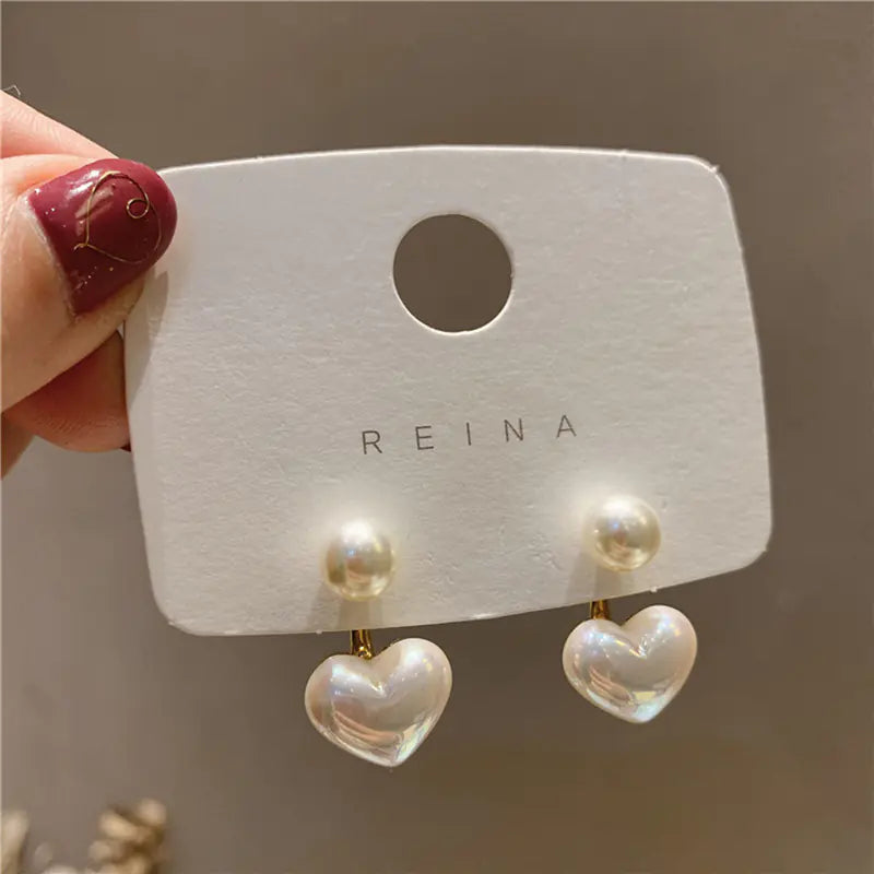 925 Silver Minimalist Heart Pearl Stud Earrings