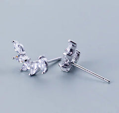 S925 Silver Stud Earrings with Leaf Design and Diamonds