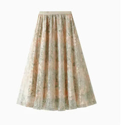 High Waisted Slim Mid Length A-Line Skirt