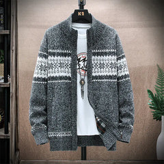 Men's Printed Stand-Collar Cardigan Jacket for Warmth