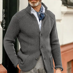 Men's Knitted Jacket with Stand Up Collar Cardigan