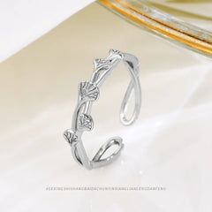 S925 Silver Ginkgo Leaf Open Ring - Minimalist Style