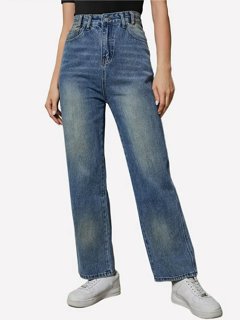 High Rise Loose Fit Wide Leg Boyfriend Jeans