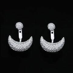 925 Silver Moon Stud Earrings with Diamonds, Korean Style