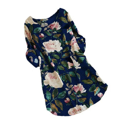 Cotton Linen Printed Dress with Short Skirt Style