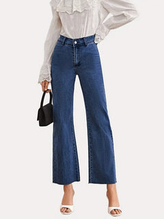 Dark Blue Loose Fit Wide Leg High Waist Denim Jeans