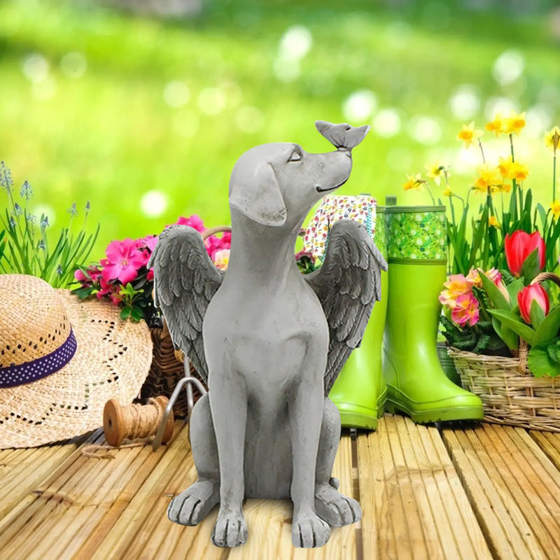 Angel Dog Butterfly Puppy Resin Garden Statue Decor