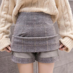 Women's High Waist Slim Plaid Woolen Fashion Skirt