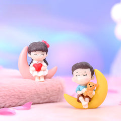 Moon Couple Moss Micro Landscape Decor DIY Keychain Figurine