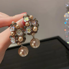 Korean Design 925 Silver Pearl Flower Earrings