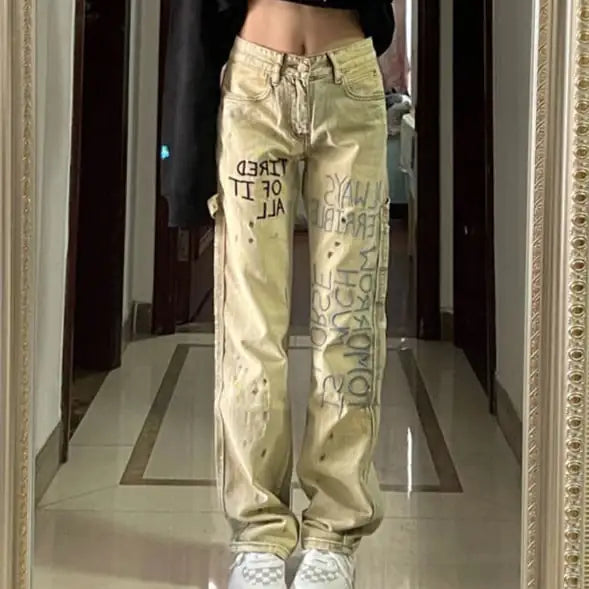 American Retro High Waist Loose Wide Leg Jeans
