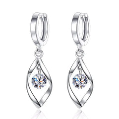 Zircon Silver Earrings with Rotating Pearl Drops