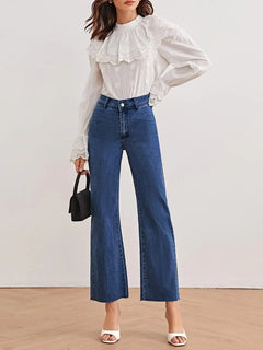Dark Blue Loose Fit Wide Leg High Waist Denim Jeans