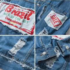 Trendy Korean Loose Fit Men’s Denim Patchwork Jacket