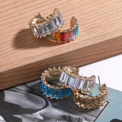 Crystal Zircon Earrings, Retro Rose Gold Studs