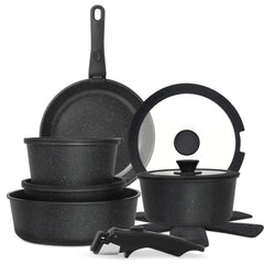 Cuisinluv 15PCS Pots and Pans Set Non Stick Kitchen Cookware Sets with Detachable Handle Ceramic Cookware Sets Non Stick RV Cookware Cooking Set Dishwasher ＆ Oven Safe PFOA Free Black