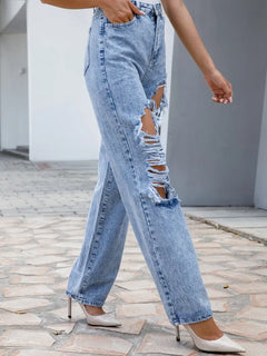 High Rise Distressed Boyfriend Wide Leg Denim Jeans