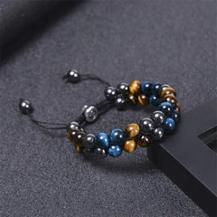 8MM Blue Tiger Eye & Black Magnetic Beaded Bracelet