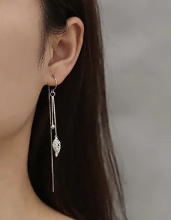 S925 Silver Minimalist Hollow Leaf Earrings with Pearls