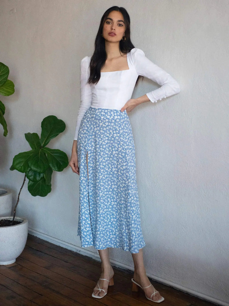 Women's High Waist Polka Dot A-Line Split Skirt
