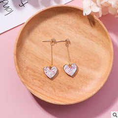 925 Silver Heart Earrings with Zircon Long Drops