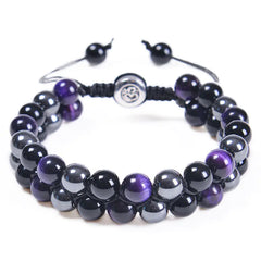 8MM Blue Tiger Eye & Black Magnetic Beaded Bracelet