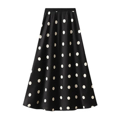 Mid-Length High-Waisted Polka Dot A-Line Skirt
