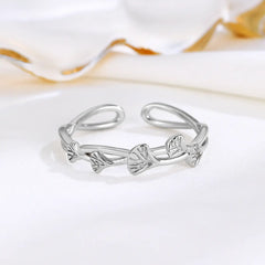 S925 Silver Ginkgo Leaf Open Ring - Minimalist Style