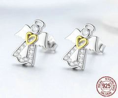 S925 Silver Angel Earrings - Hypoallergenic Studs