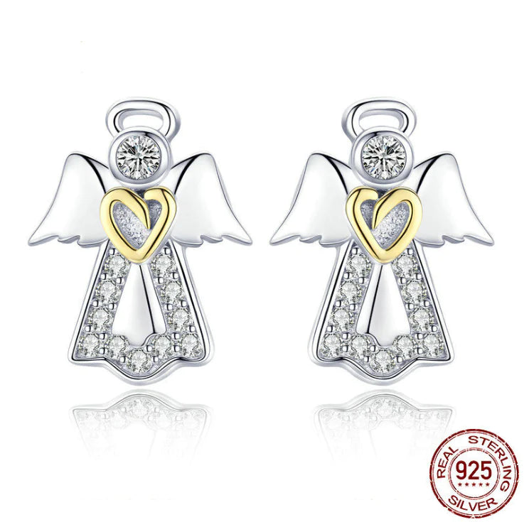 S925 Silver Angel Earrings - Hypoallergenic Studs