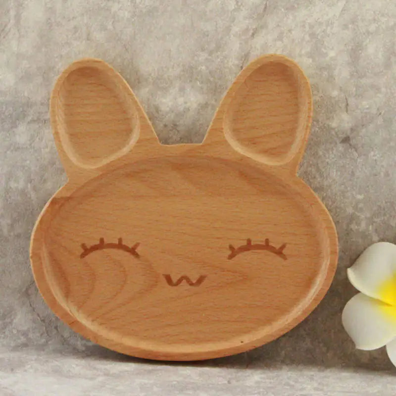 Creative Wooden Kids' Divided Plate - Cute Rabbit Design
