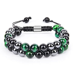 8MM Blue Tiger Eye & Black Magnetic Beaded Bracelet