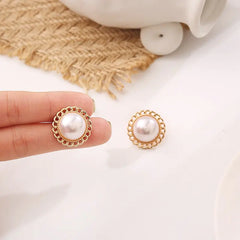 925 Silver Korean Style Pearl Stud Earrings for Women