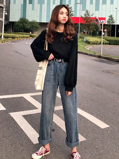 Ladies Retro High Waist Wide Leg Thin Pants