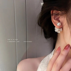 925 Silver Pearl Flower Earrings with Zirconia Design