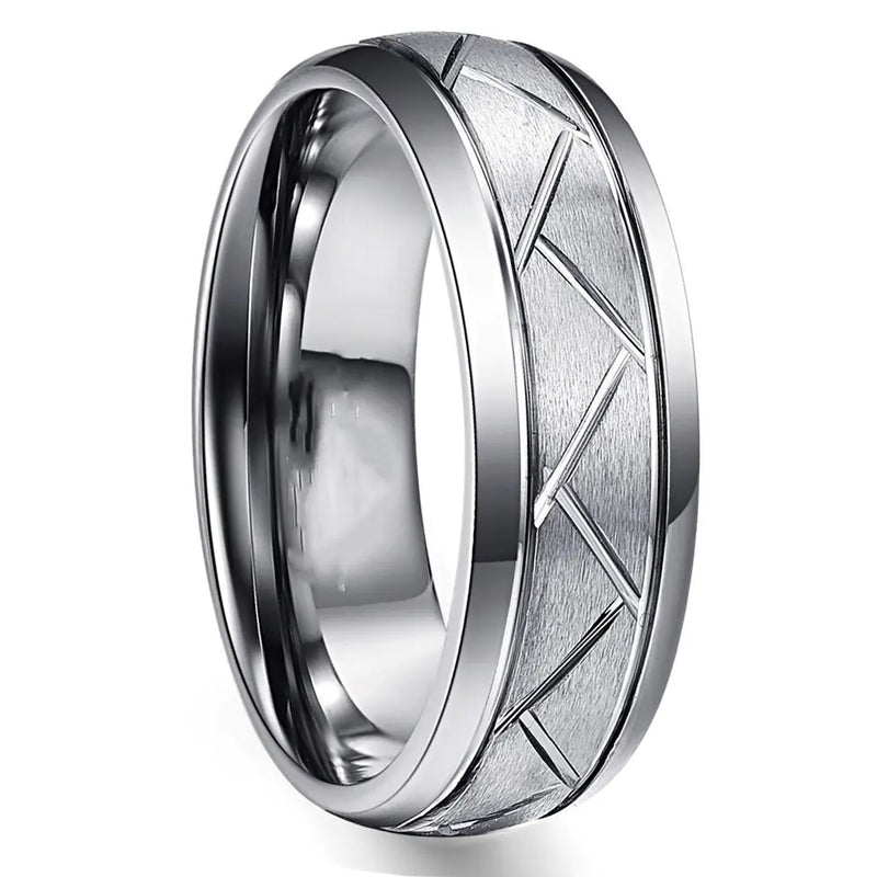 Men's Silver Gray Frosted Tungsten Ring with Tire Pattern
