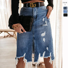 High-Waisted A-Line Split Mid-Length Skirt with Edges