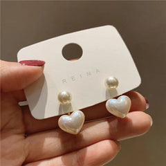 925 Silver Minimalist Heart Pearl Stud Earrings