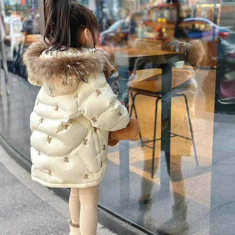 Embroidered Mid-length Thickened Down Jacket for Girls