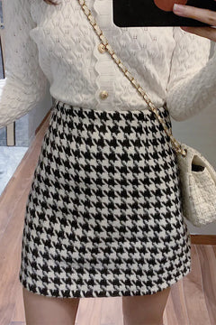 Woolen Plaid High Waist Mini Skirt for Women