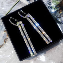 S925 Silver Korean Style Long Square Earrings with Diamonds