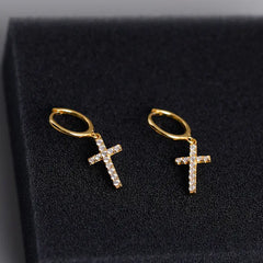 S925 Silver Cross Stud Earrings with Diamonds