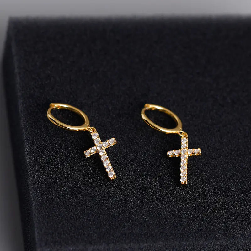 S925 Silver Cross Stud Earrings with Diamonds