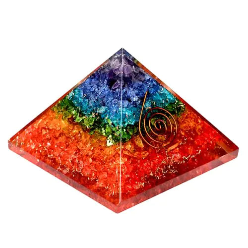 Chakra Healing Orgone Pyramid Crystal - Energy Generator for Positive Energy and Meditation - Large Orgone Pyramid with Chakra Crystals for Spiritual Healing and Home Decor