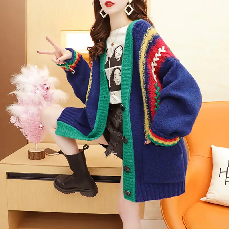 Loose Knitted Women's Sweater Jacket in Lazy Style
