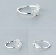 S925 Silver Adjustable Leaf Ring for Women