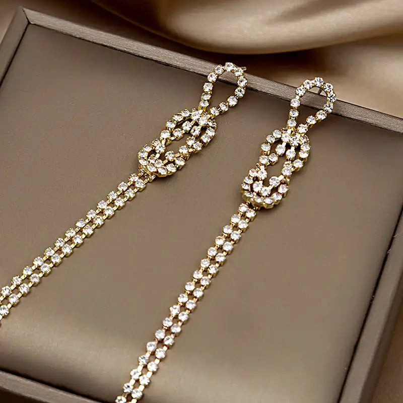 925 Silver Long Tassel Earrings with Diamonds